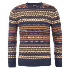 Barbour Case Fair Isle Mens Patterned Navy Marl Crew Neck Jumper