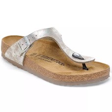 Birkenstock Gizeh Ladies Washed Metallic Silver Toe Post Sandals